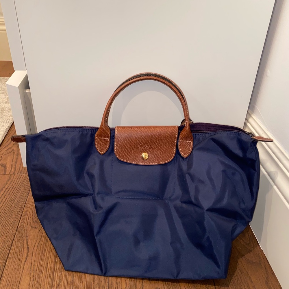 Longchamp bag : navy, brown short strap